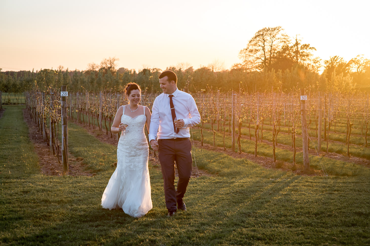 bride and groom sunset portrait