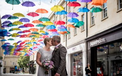 Sandra & Paul in Bath’s umbrella street