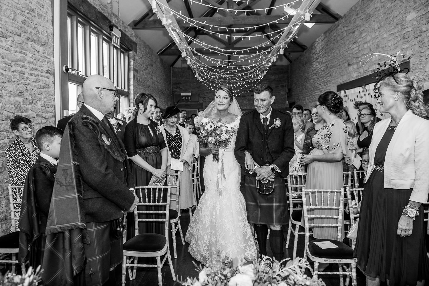 bride walking down the aisle at folly farm