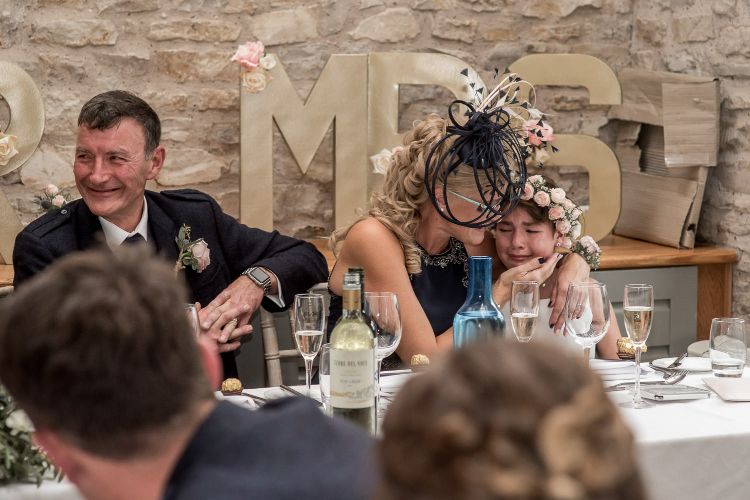 flower girl crying during the wedding speeches