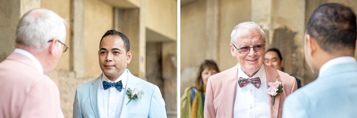 groom and groom at the roman baths wedding in bath