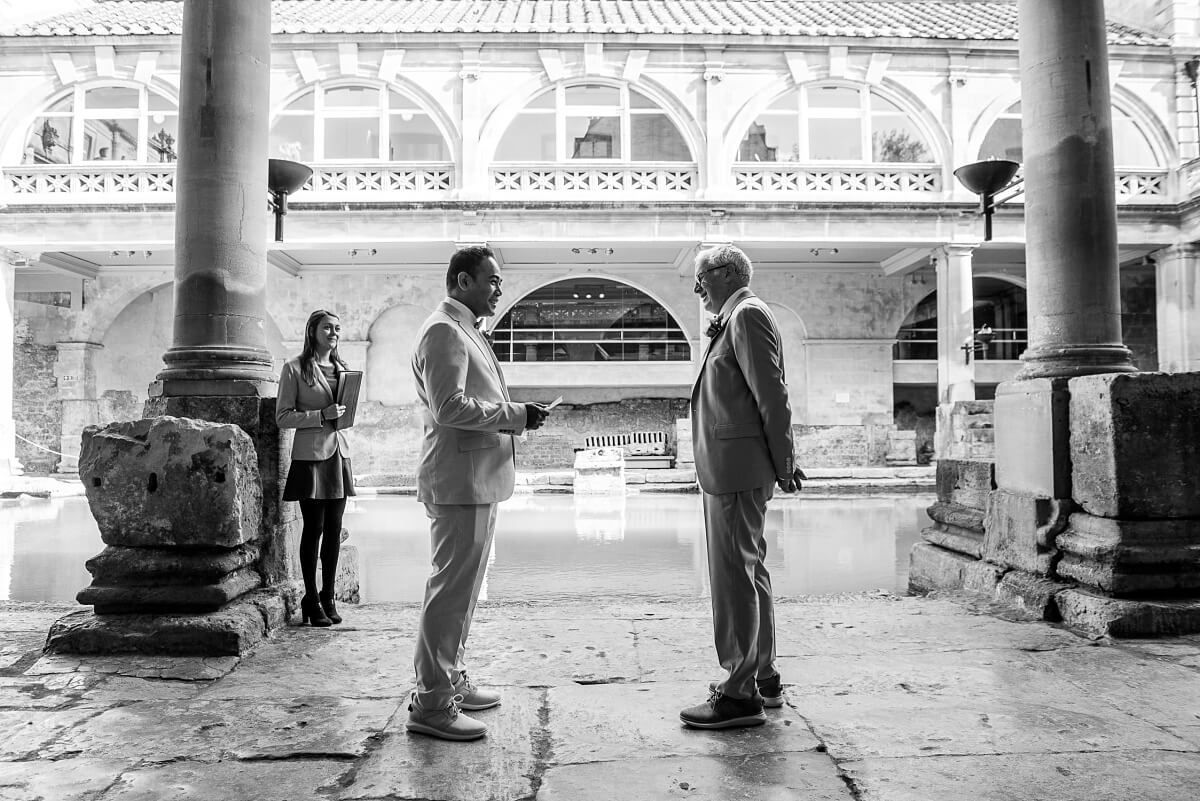 ekopment wedding ceremony at the roman baths in bath