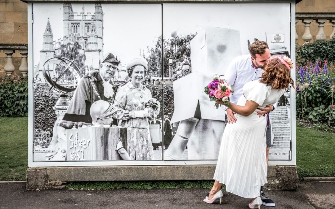 bride and groom portrait at Parade gardens Bath