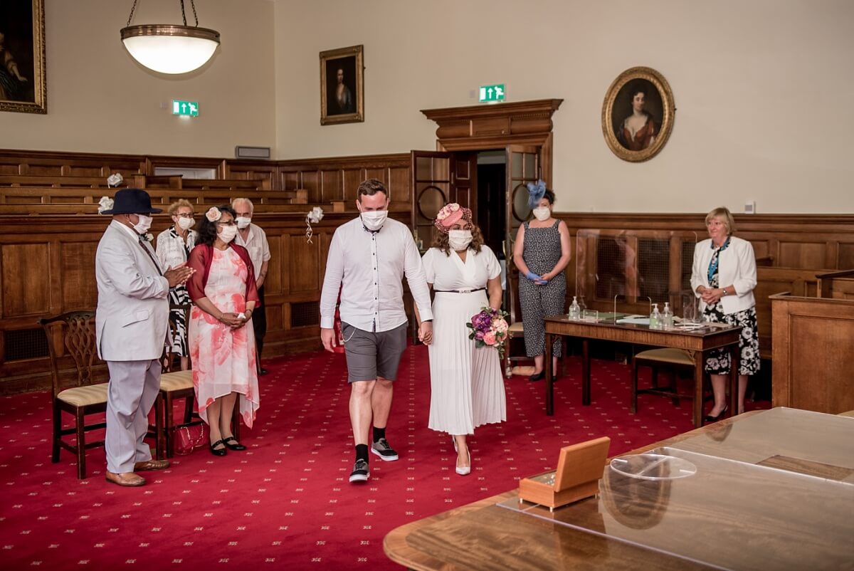 bride and groom at Bath Guildhall wedding ceremony