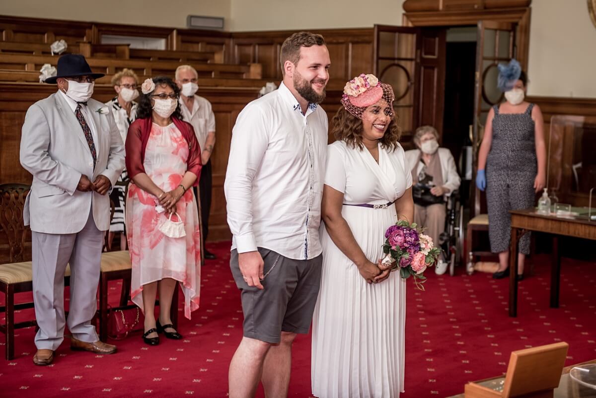 bride and groom at Bath Guildhall wedding ceremony