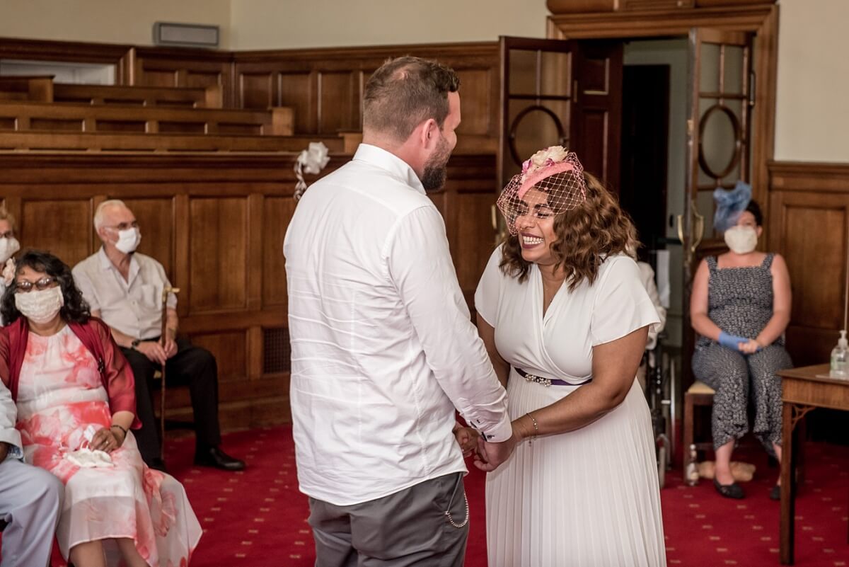 bride and groom at Bath Guildhall wedding ceremony