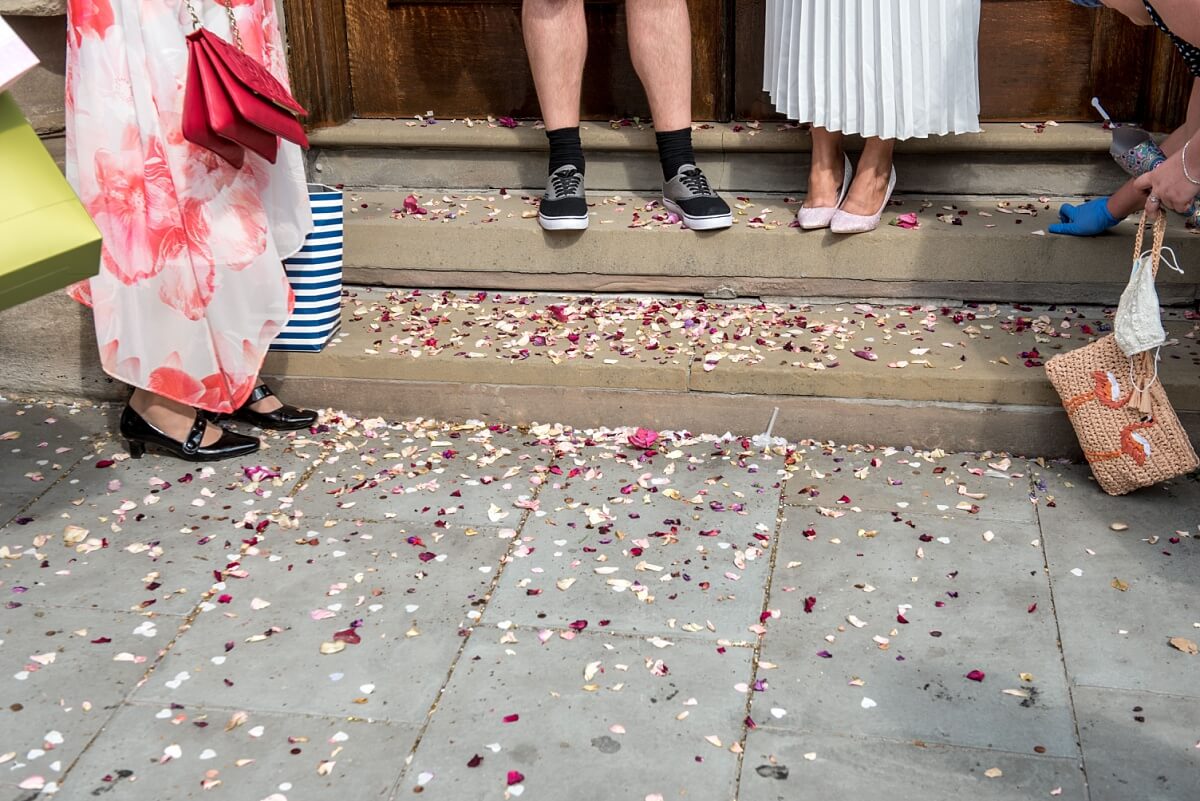 confetti on the floor at a bath wedding