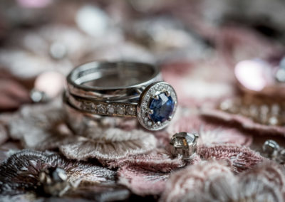 sapphire engagement ring detail photograph